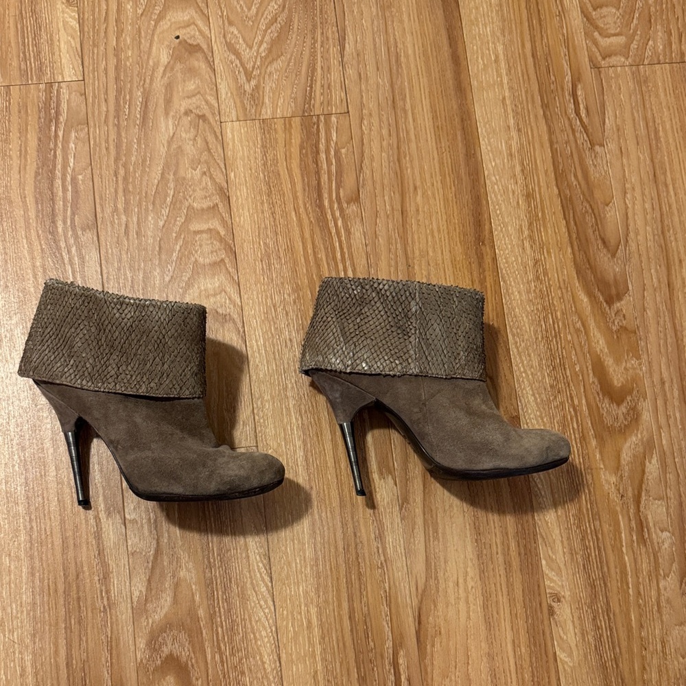 Elizabeth and James Taupe Suede Heeled Boots